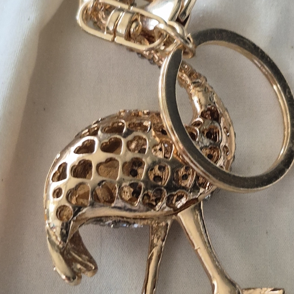 Gold And Caramel .Flamingo Keychain / Purse Charm Encrusted With Rhisnestones - Picture 5 of 7